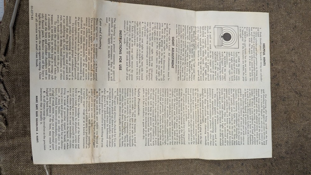 Instruction Manual, Vintage Smith & Wesson Model 66 Paperwork