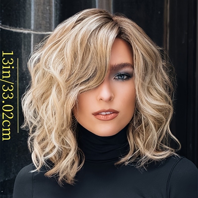 Blonde Gold Brown Short Natural Wavy Curly Blonde Wig Women's Synthetic Hair