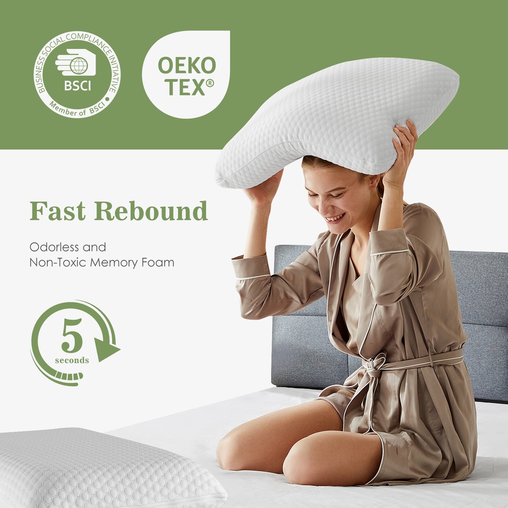 24" x 16" Size Memory Foam Pillow Side Sleeper, Removable Machine Washable Cover
