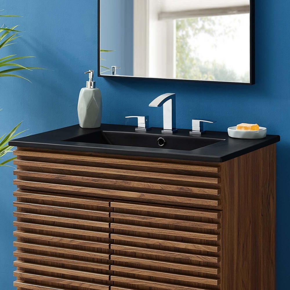 Modway Cayman Modern 30" Bathroom Sink in Black With Rectangular Basin