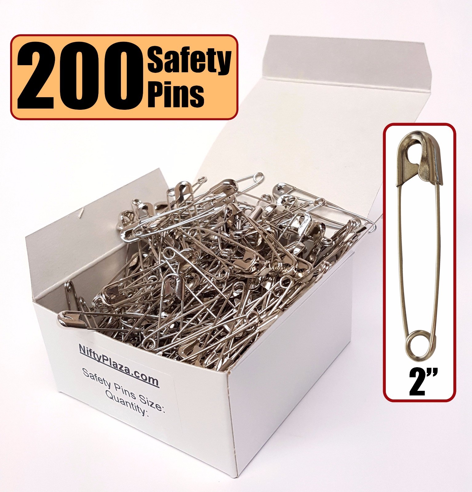 NiftyPlaza 200 Extra Large Safety Pins, Size 2 Inch, Quilters Crafting Diapers