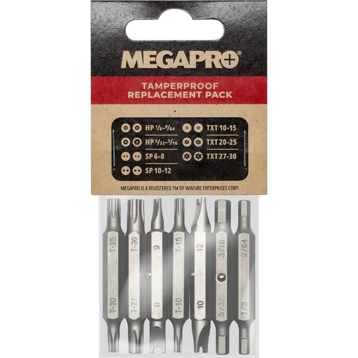 Megapro Tamperproof Screwdriver Replacement Bit Set Security Torx, Hex, Spanner