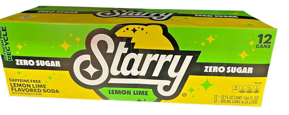 Starry Zero Sugar Lemon Lime Soda 12 pack