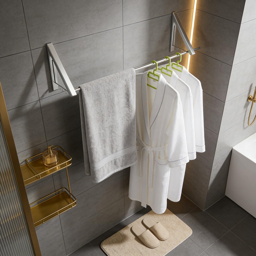 2-Piece Drill-Free Folding Clothes Drying Rack, 80cm Crossbar, Suitable for B...