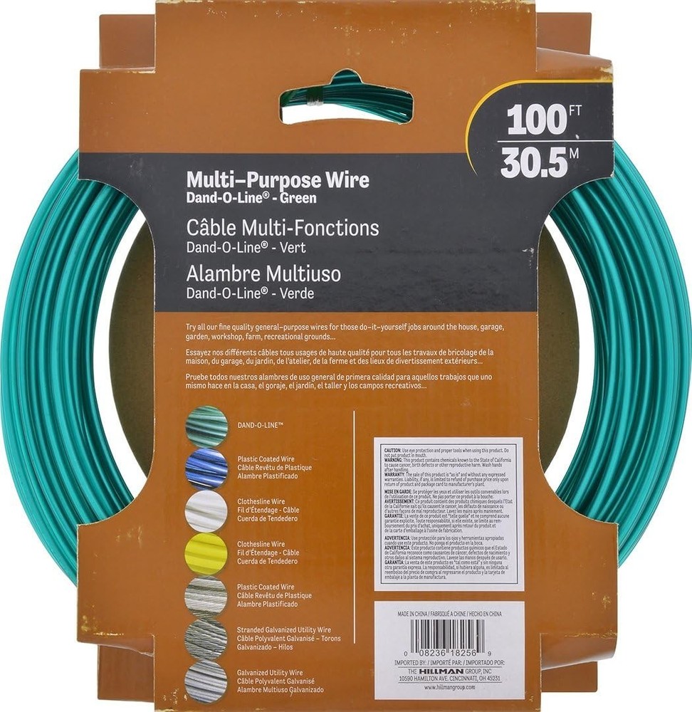 Green Vinyl Jacketed Multi-Purpose Cable Wire, 100', Safe Work Load for 100 P...