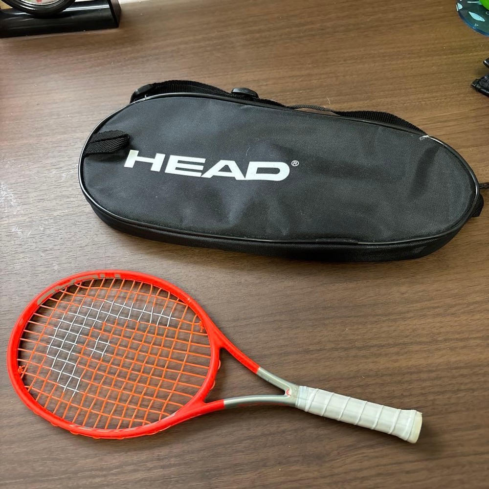 HEAD Orange Mini Tennis Racket with Case, Used, White Grip
