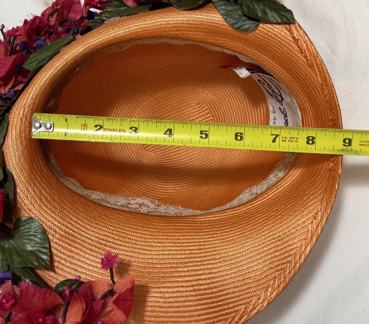 Vintage Jack McConnell Red Feather Edition Hat Floral Boho Derby Designer EUC