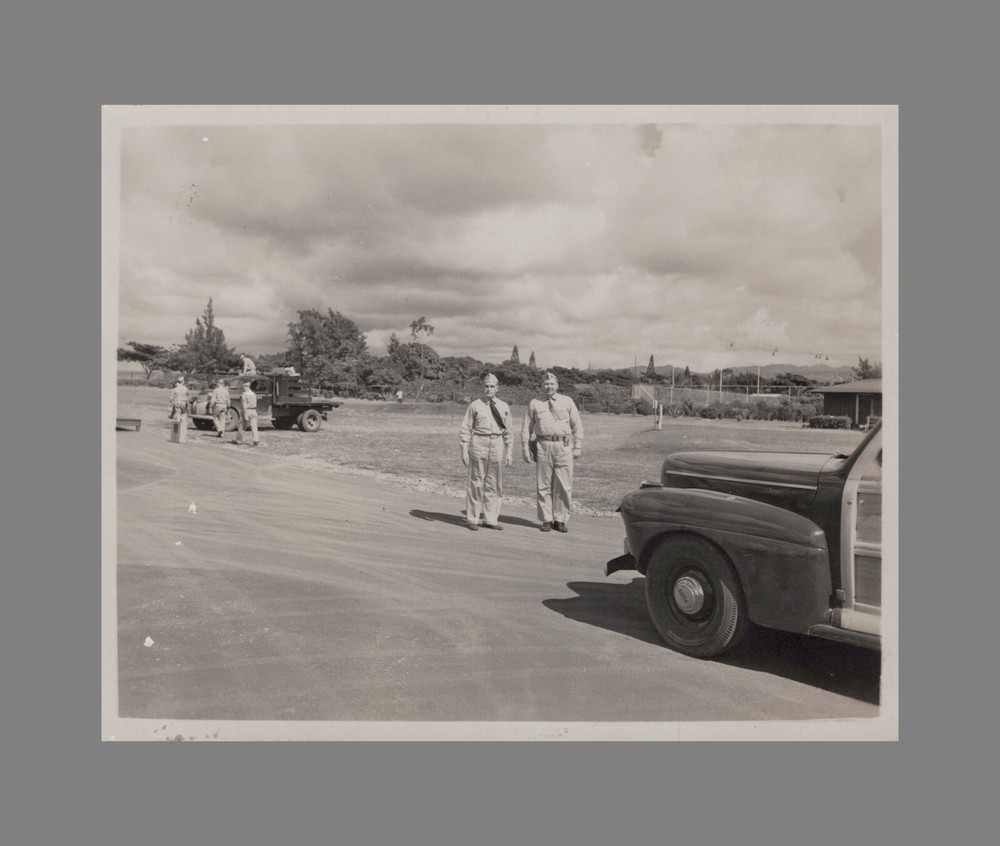 WW2 Era Photo U.S. Air Force GI's Old Trucks Base Camp