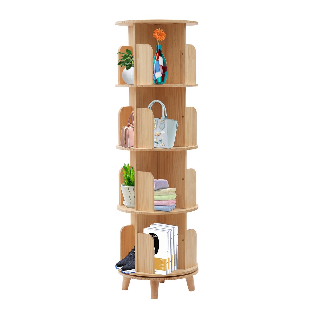 4-Tiers Rotating Bookshelf Bookcase Storage Rack Bookshelf Floor Standing