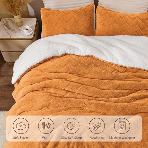 Fluffy Size Comforter Set - Super Soft Sherpa Comforter for King Burnt Orange