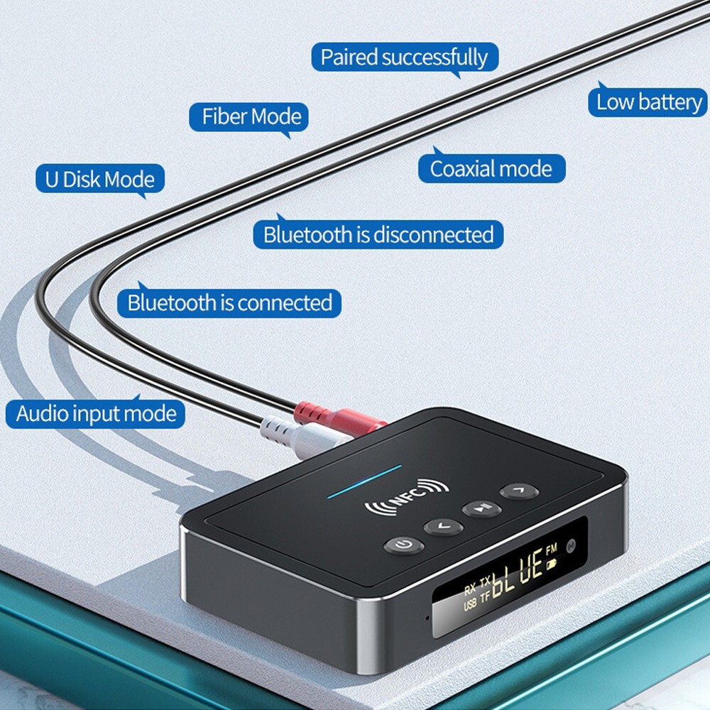 NFC Bluetooth Transmitter Receiver 3.5mm AUX To 2 RCA Wireless Audio Adapter USA