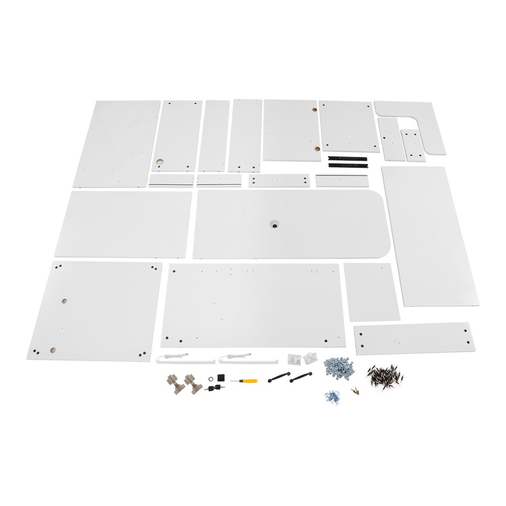 2 Lights Rectangular Reception Counter Modern Reception Desk w/ Lockable Drawer