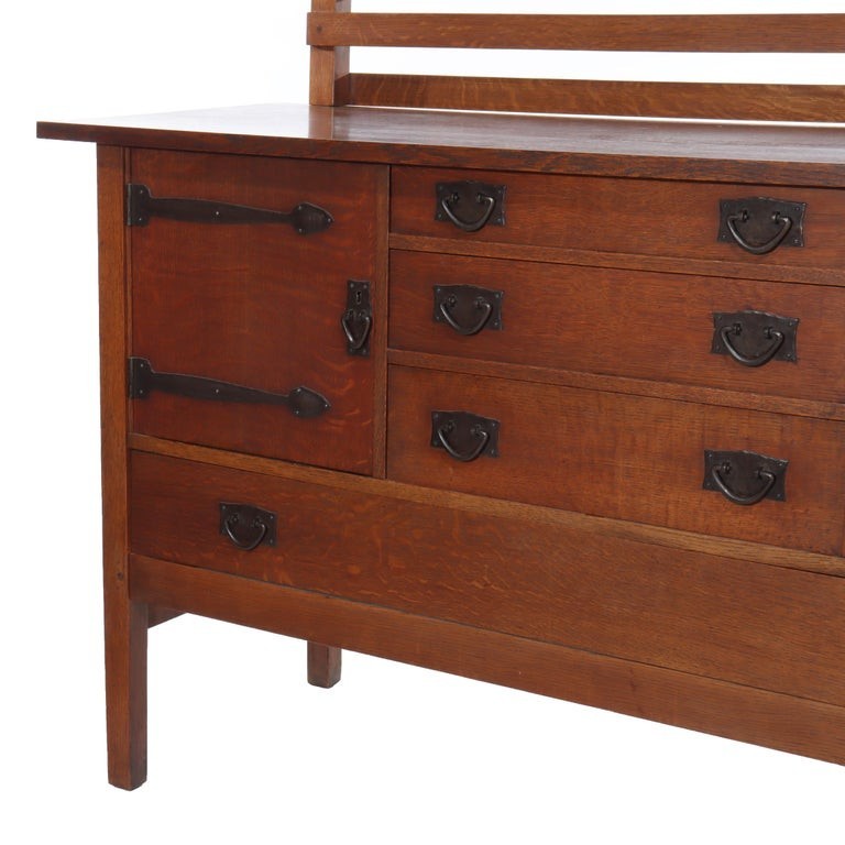 Antique Arts & Crafts Gustav Stickley Oak Strap Hinged Sideboard C1910