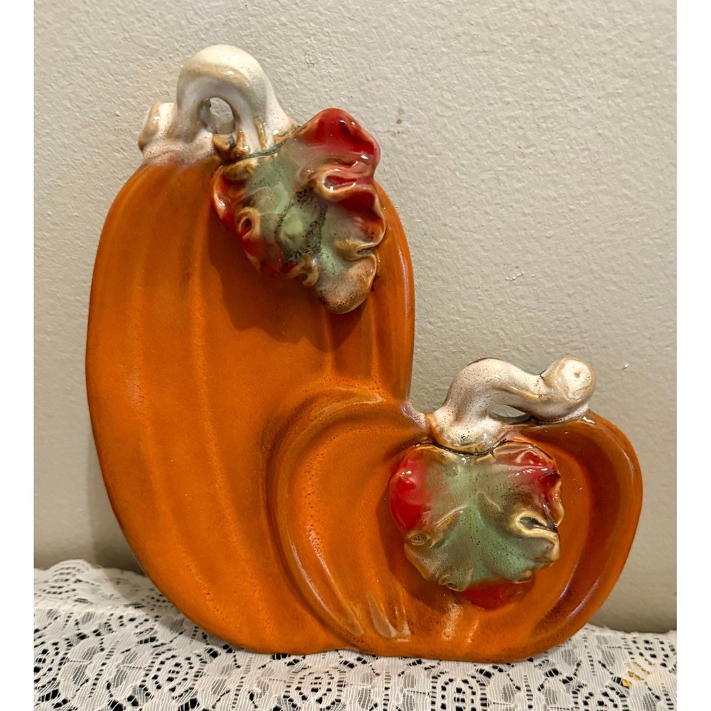 Fall pumpkin ceramic decorative serving plate Thanksgiving 9"x8"