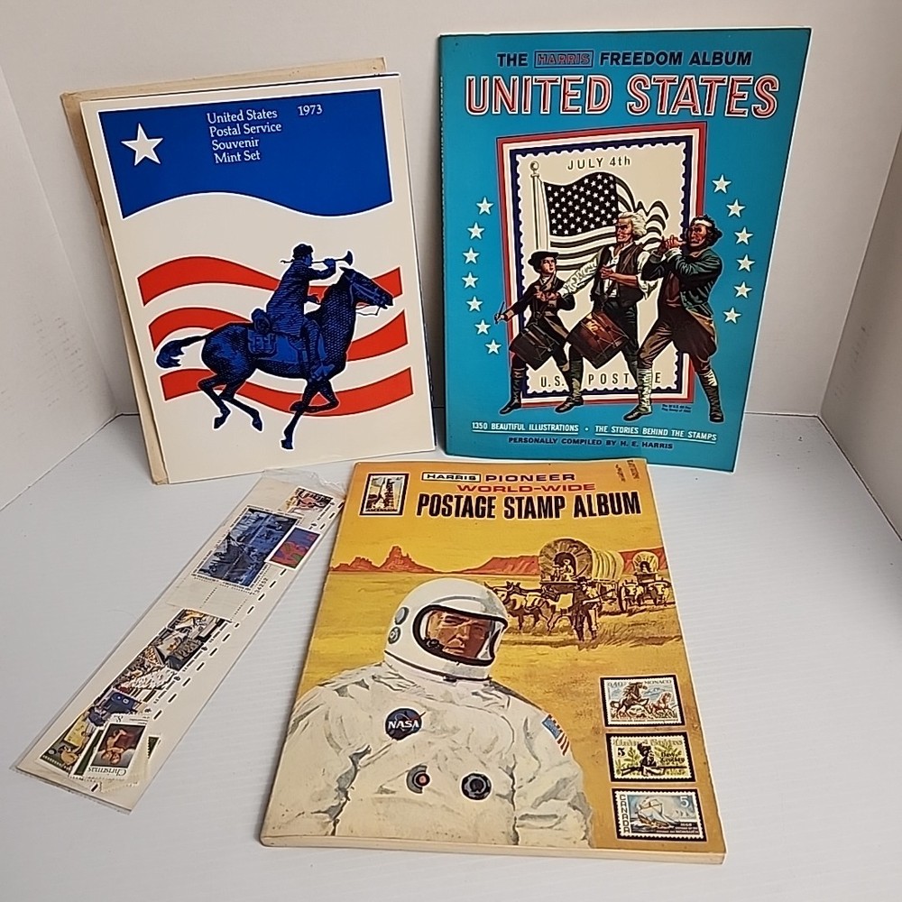 Harris Pioneer World Wide Postage Stamp Album 1977 180+ Stamps Collection & USA