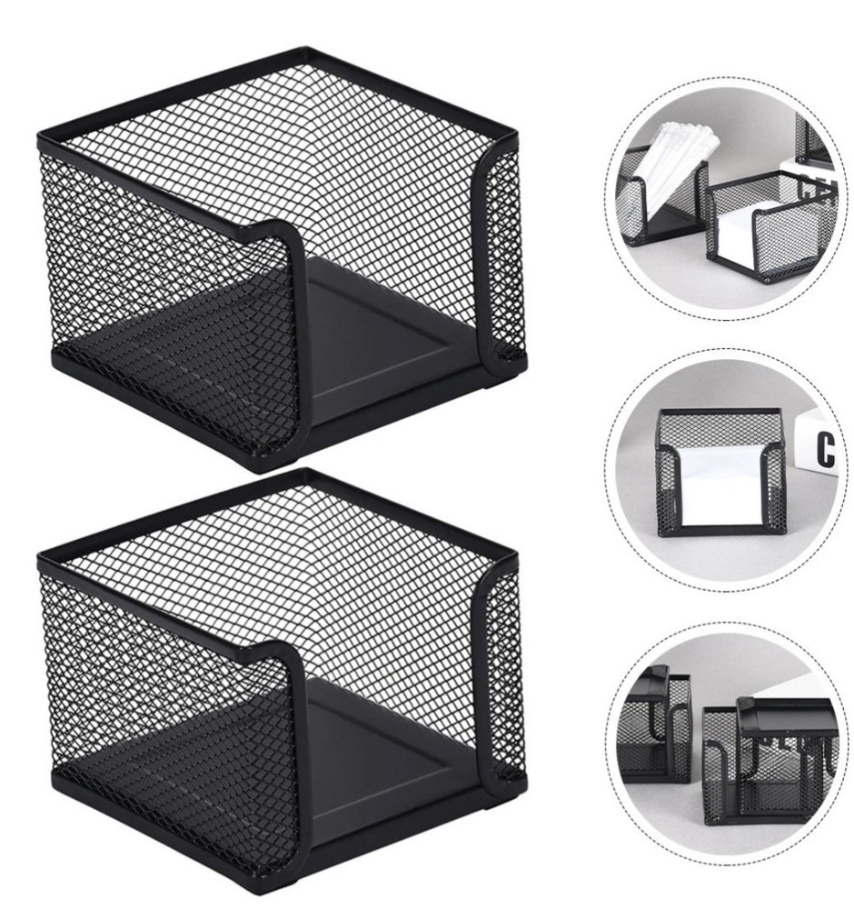 2Pcs Note Papers Box Note Pads Container Desktop Notepad Holder Memo Bag Black