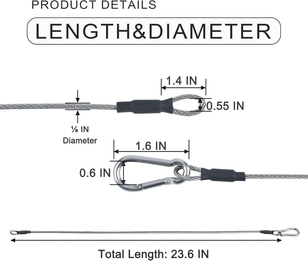 1/8" Stage Light Cables 20 Pack, 2ft Safety with dia 20pcs