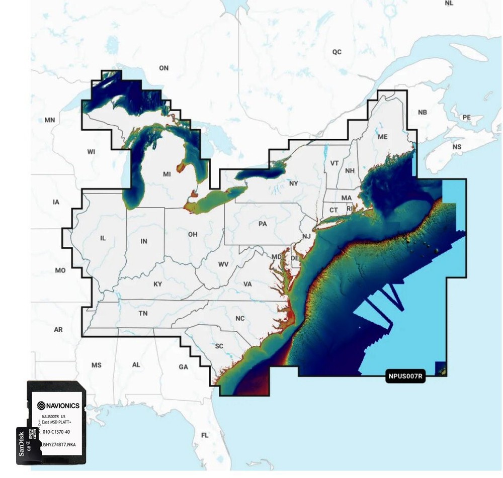 2026 Navionics Platinum+ Chart Card Map U.S. East microSD Lakes,Rivers,HotMaps
