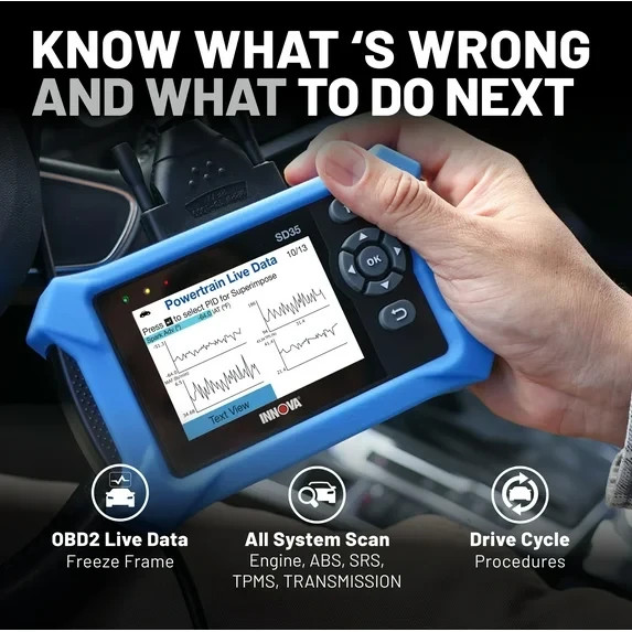 Innova SD35 OBD2 Scanner – ABS, SRS, TPMS & Check Engine Code Reader, Live