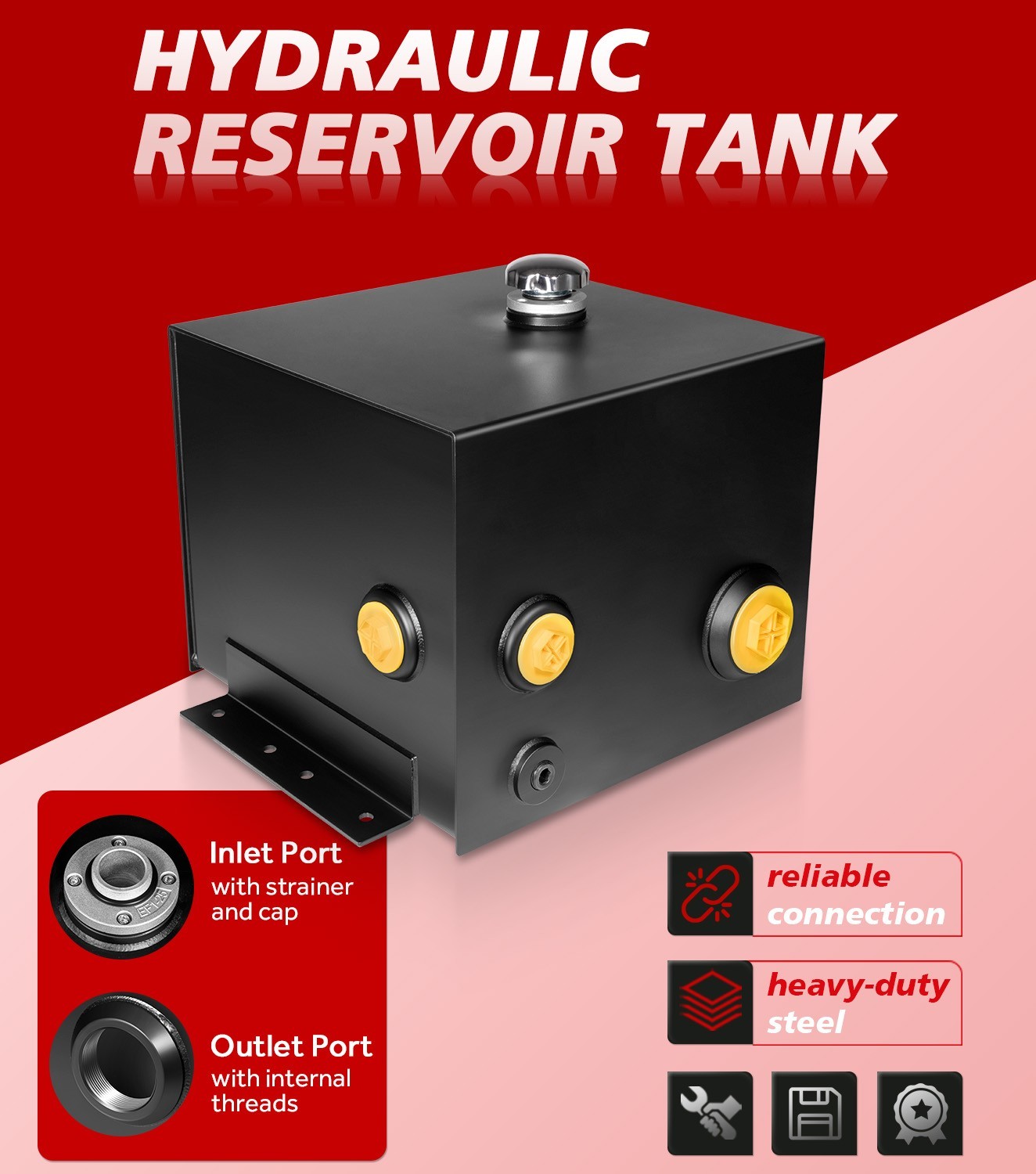 7-Gallon Hydraulic Fluid Reservoir Tank w/Temp Gauge, Sight-Gauge & Breather
