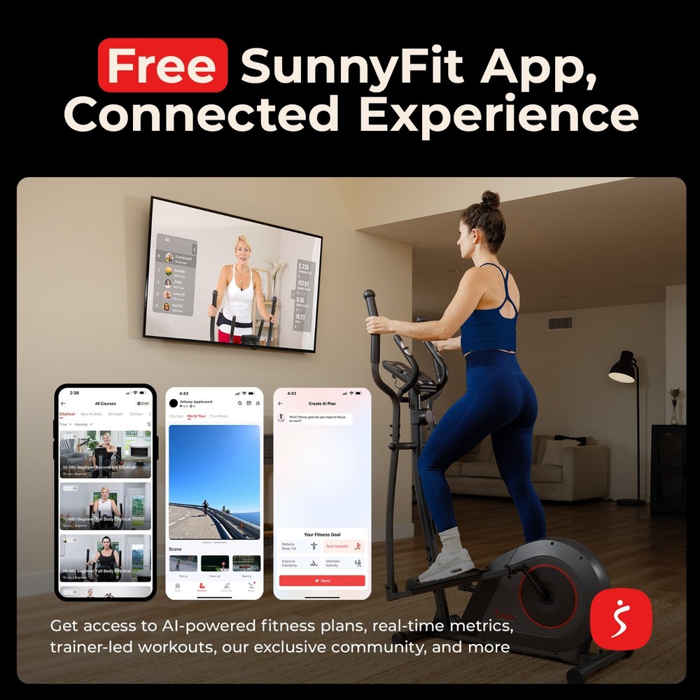 Smart Compact Elliptical Exercise Machine Bluetooth 16-Level Magnetic Resistance