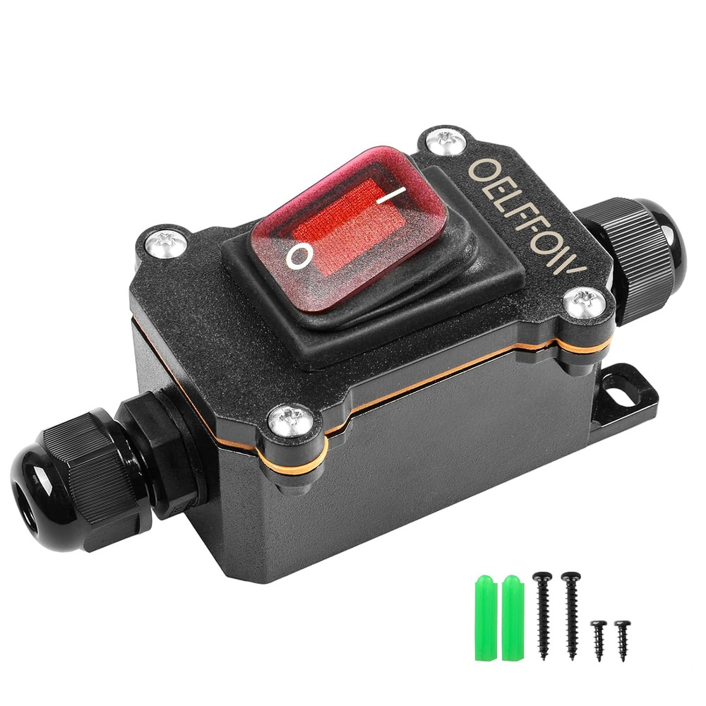 Waterproof on off Toggle Switch Double Outlet with Red Light Rocker Button Inlin