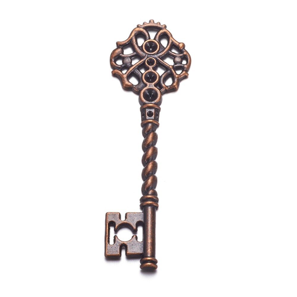 Large Skeleton Key Pendant Antiqued Copper Steampunk Key 68mm