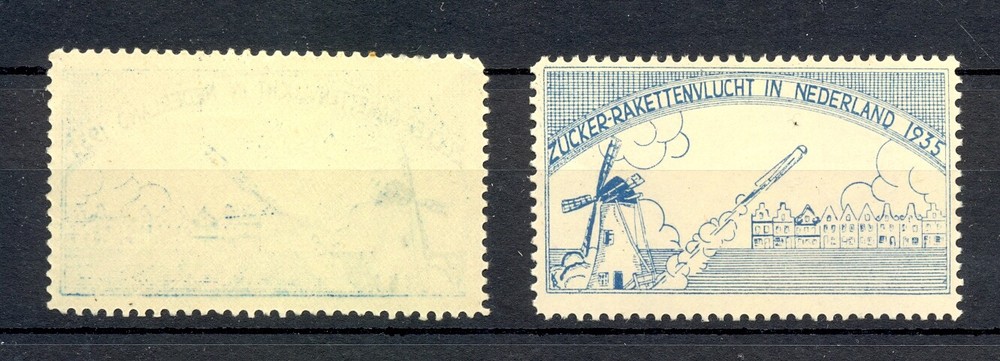 NETHERLANDS-1935 -2 x LABEL . -ROCKETMAIL -**-1 SIGNED VF
