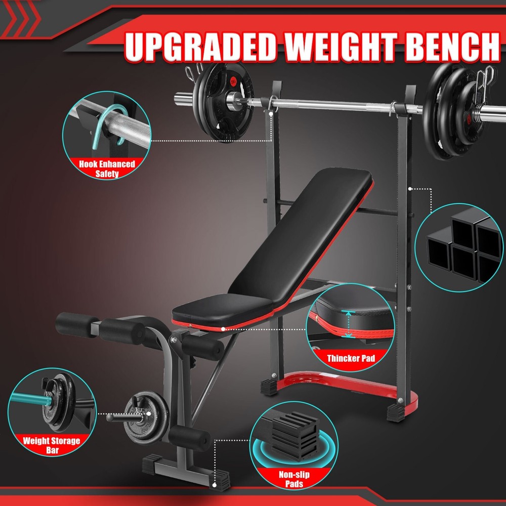 Adjustable Weight Bench Set with Squat Rack, Leg Developer & Preacher Curl Pad-⭐