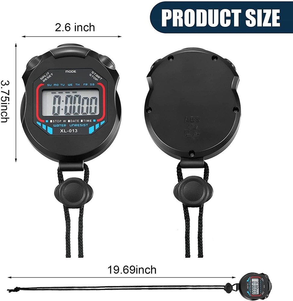 Waterproof Stopwatch Digital Handheld Multi-Function Professional Black