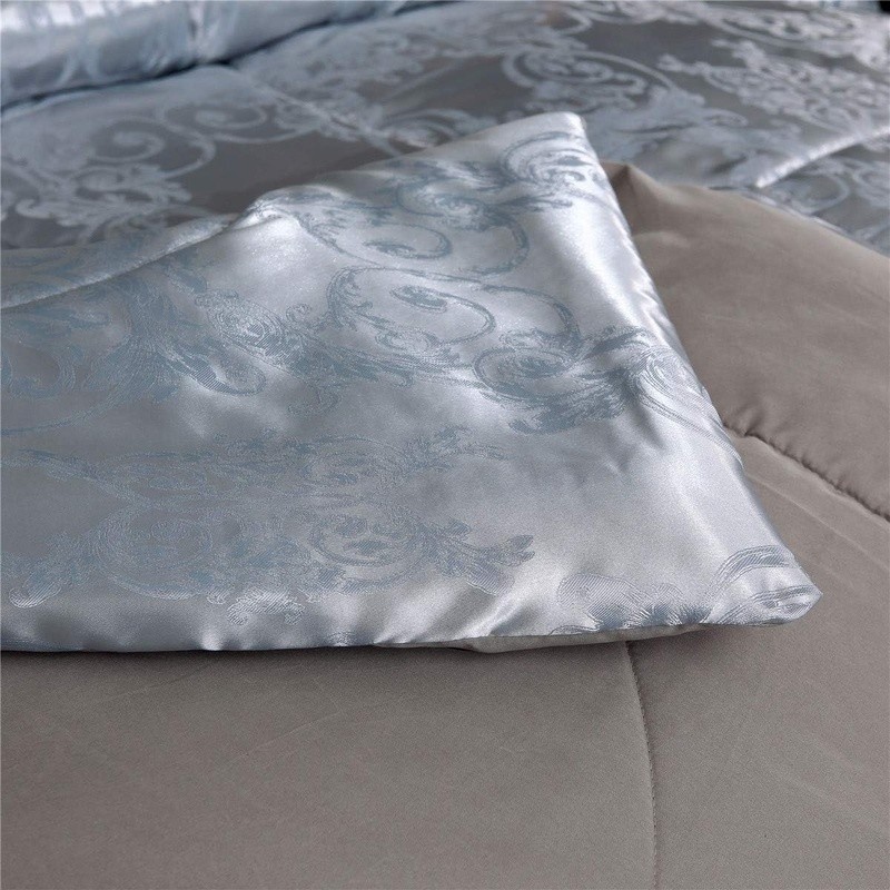 Silver Comforter Set Soft Microfiber Bedding Queen Pillow Shams Machine Washable