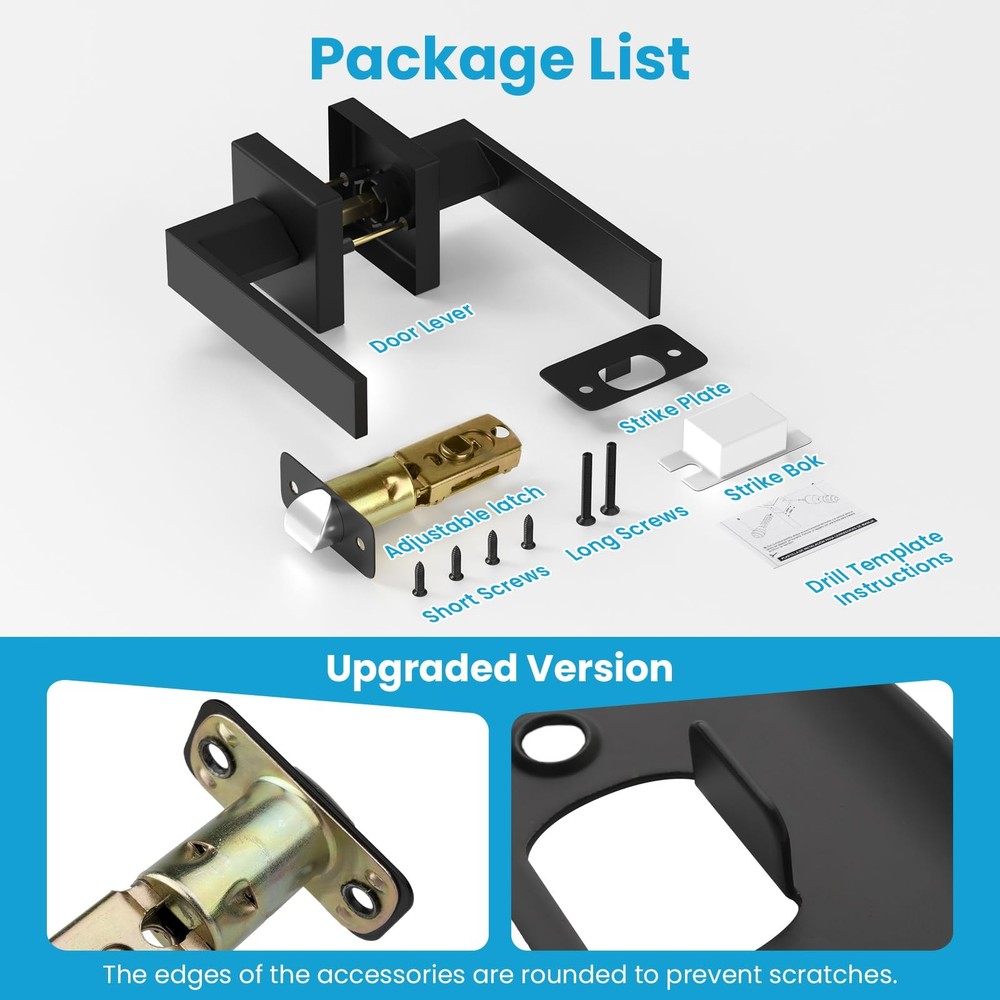 Estmoon 2 Pack Passage Door Levers, Matte Black Door Knobs Interior Square Do...