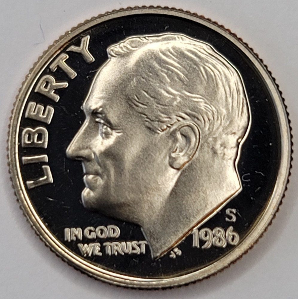 1986 S Gem Proof DCAM Roosevelt Dime - CN-Clad