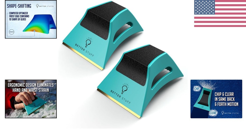 The Better Ice Scraper for Windshield | Ergonomic, Fast & Compact | Pack of 2
