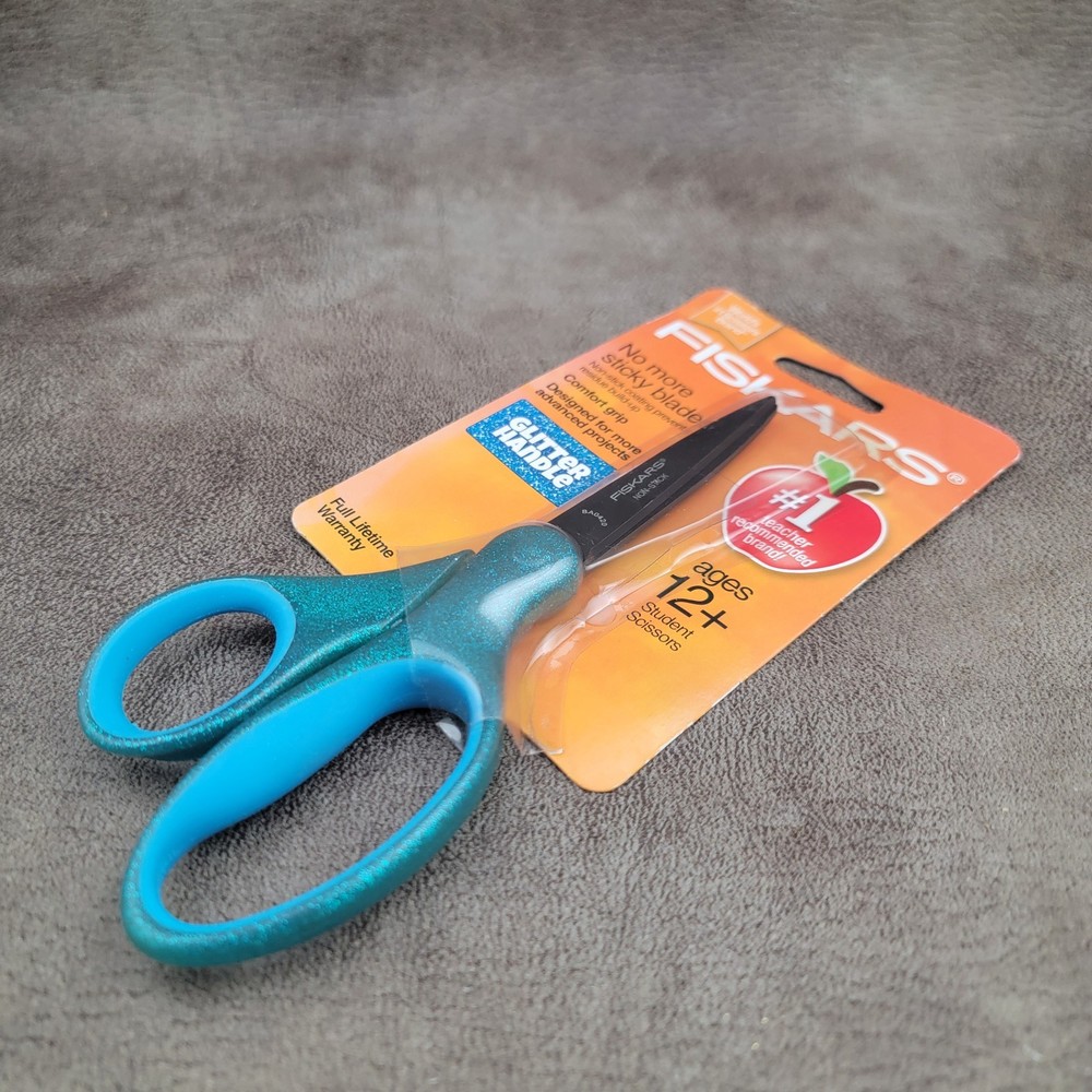 FISKARS 7" Student Scissors Blue Glittter Handle 12+ Classroom Create Art Craft