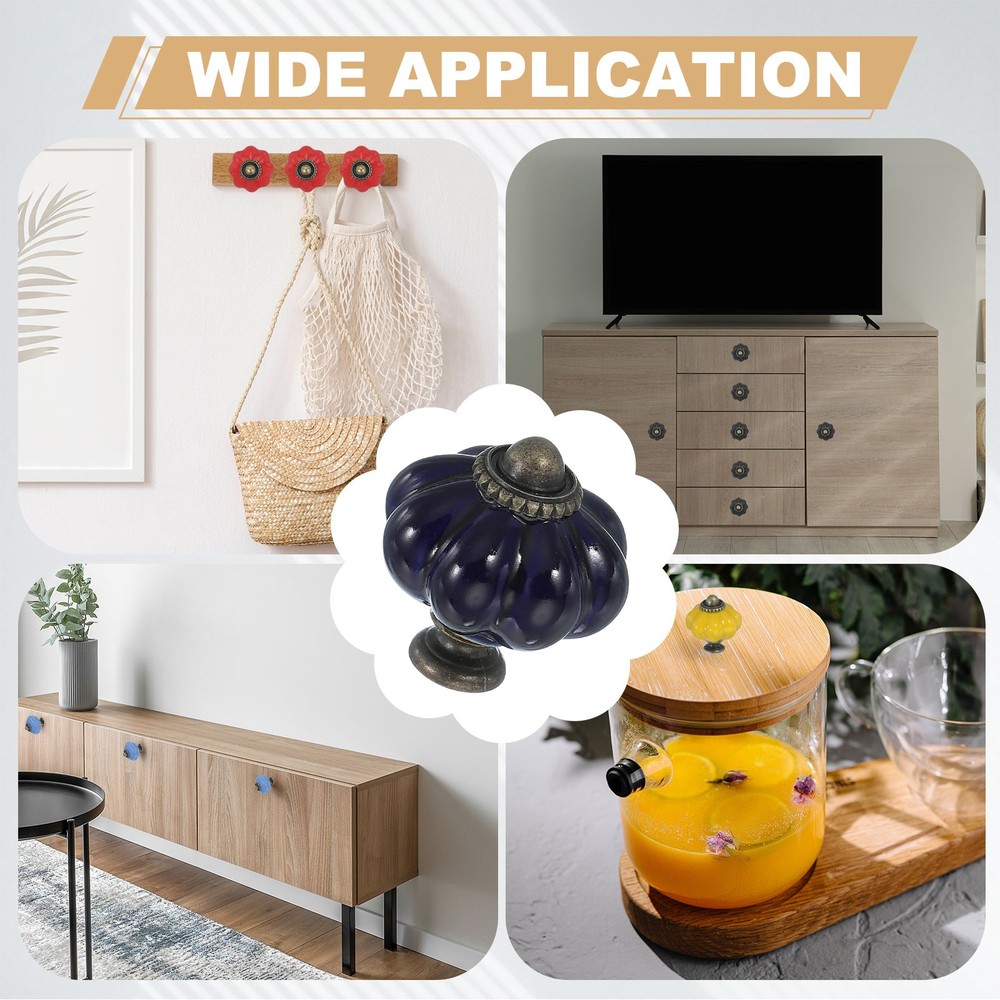 6 Packs Ceramic Knobs, Pumpkin Ceramic Cabinet Drawer Knobs, Blue