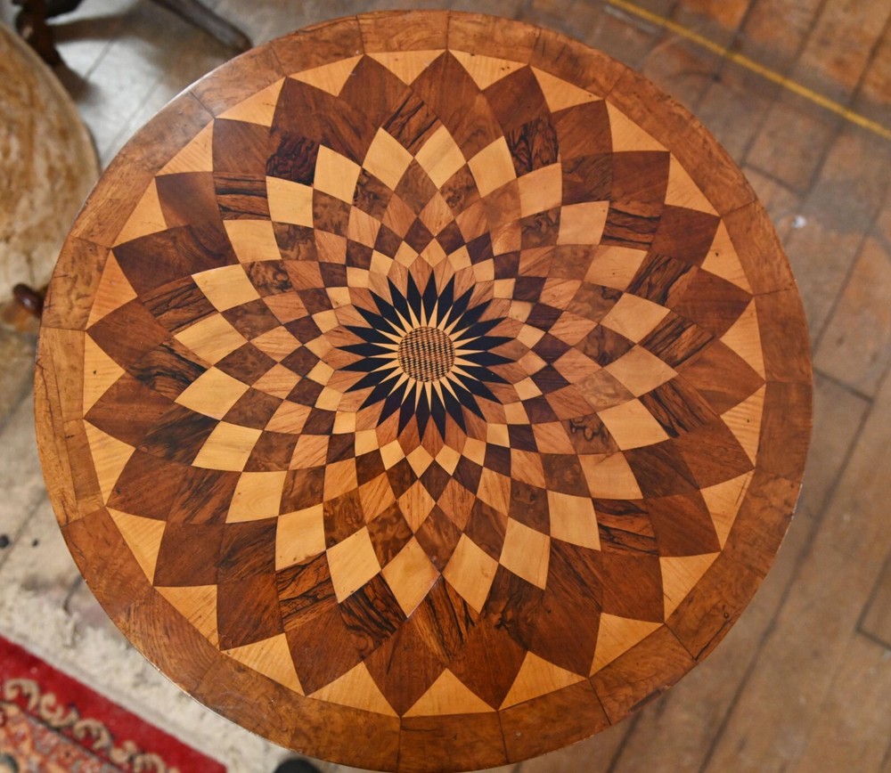 Victorian Side Table Geometric Inlay Specimen Exhibition Top