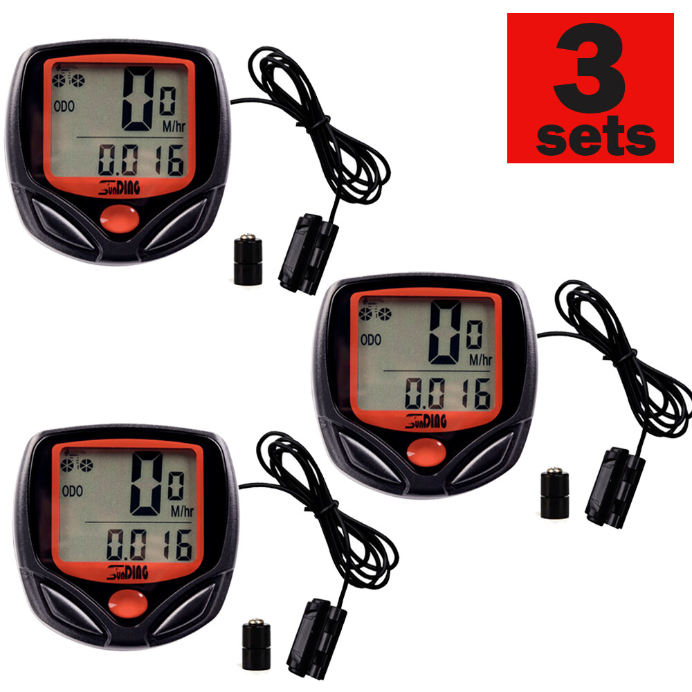 3PCS Waterproof Bike Cycle LCD Display Digital Computer Speedometer Odometer