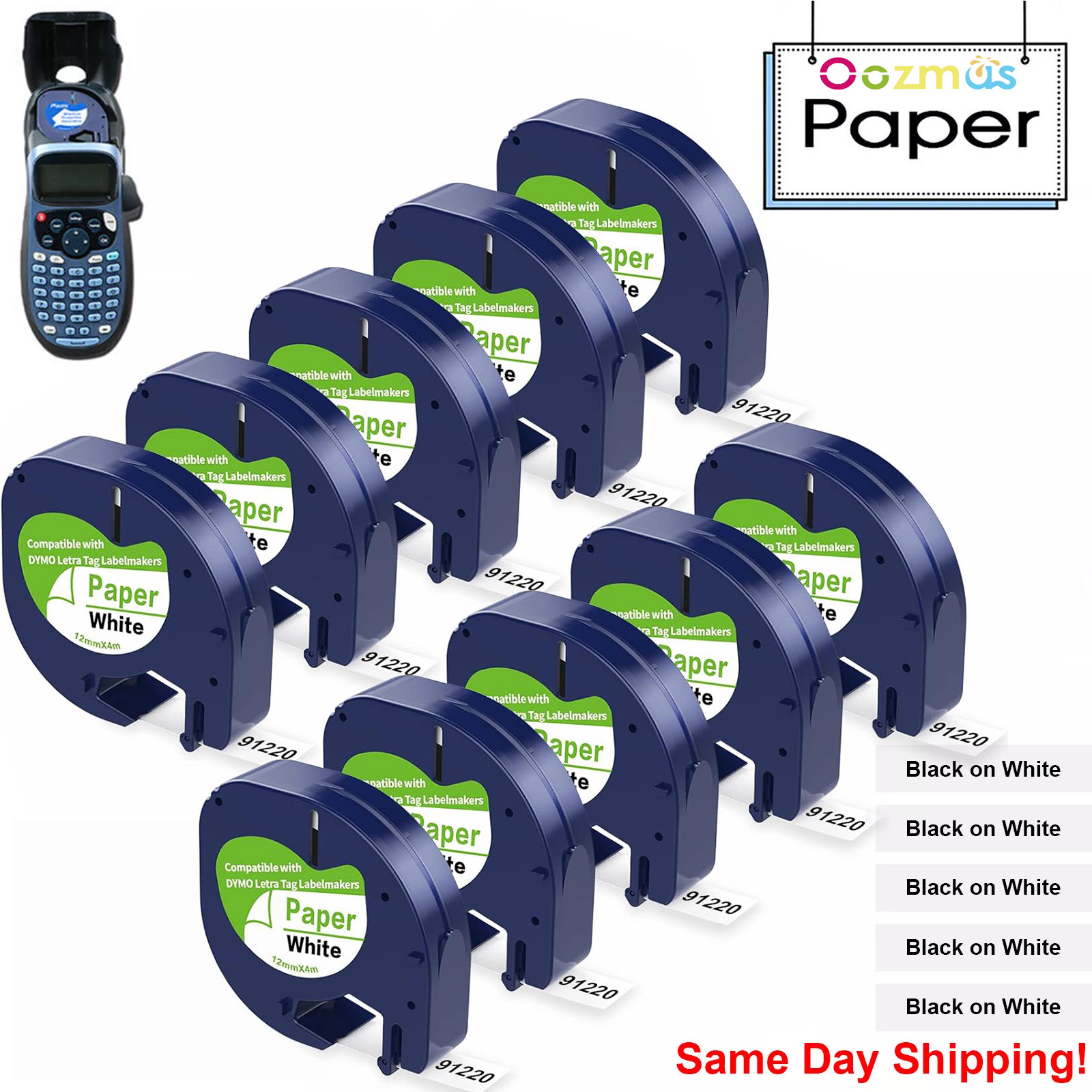 10PK DYMO LetraTag Tape Refills 91330 12mm Compatible for LT-100H White Paper