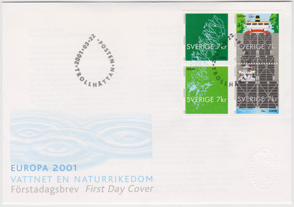 Sweden FDC 2001, Water a Natural Resource, Mint