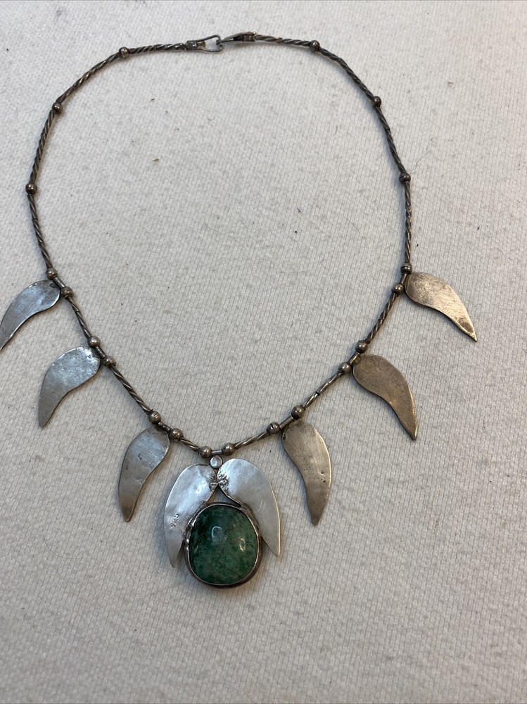 Mexico Sterling Silver Turquoise Silver Bead Necklace 25”