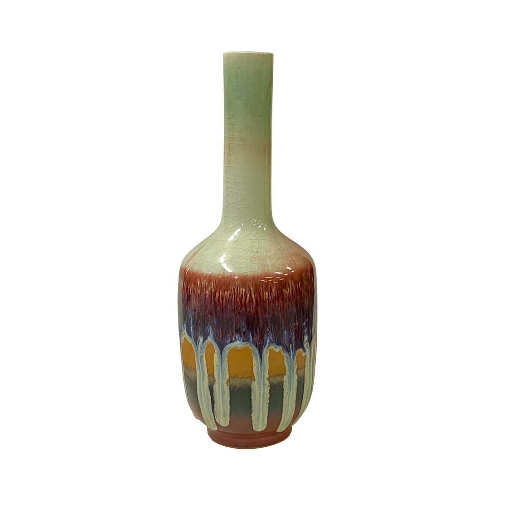 Chinese Ware Mixed Red Flame Glaze Ceramic Vase Display Art ws2759