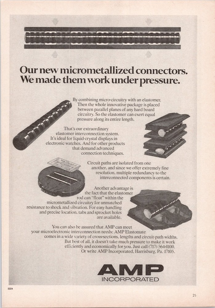 AMP Incorporated Original 1974 Print Ad Micrometallized Connectors Electronics