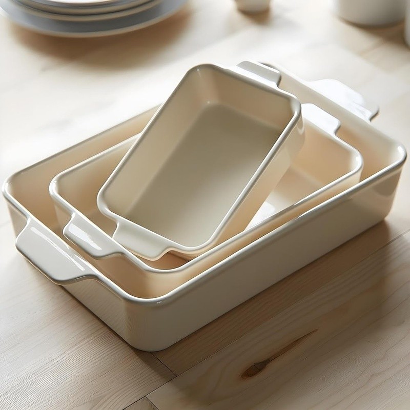 Nonstick Ceramic Bakeware Set Oven Safe Stackable W/ Handles Dishwasher Safe New