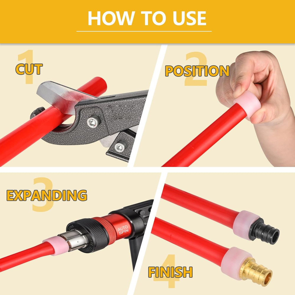 Auto-Spin PEX a Expansion Tool, Automatically Rotation Head PEX Expander Kit, wi