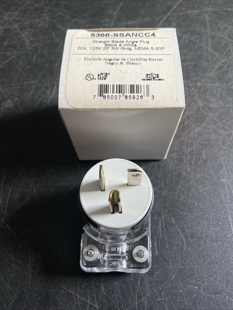 NEW PASS & SEYMOUR 5366-SSANCC4 STRAIGHT BLADE ANGLE PLUG