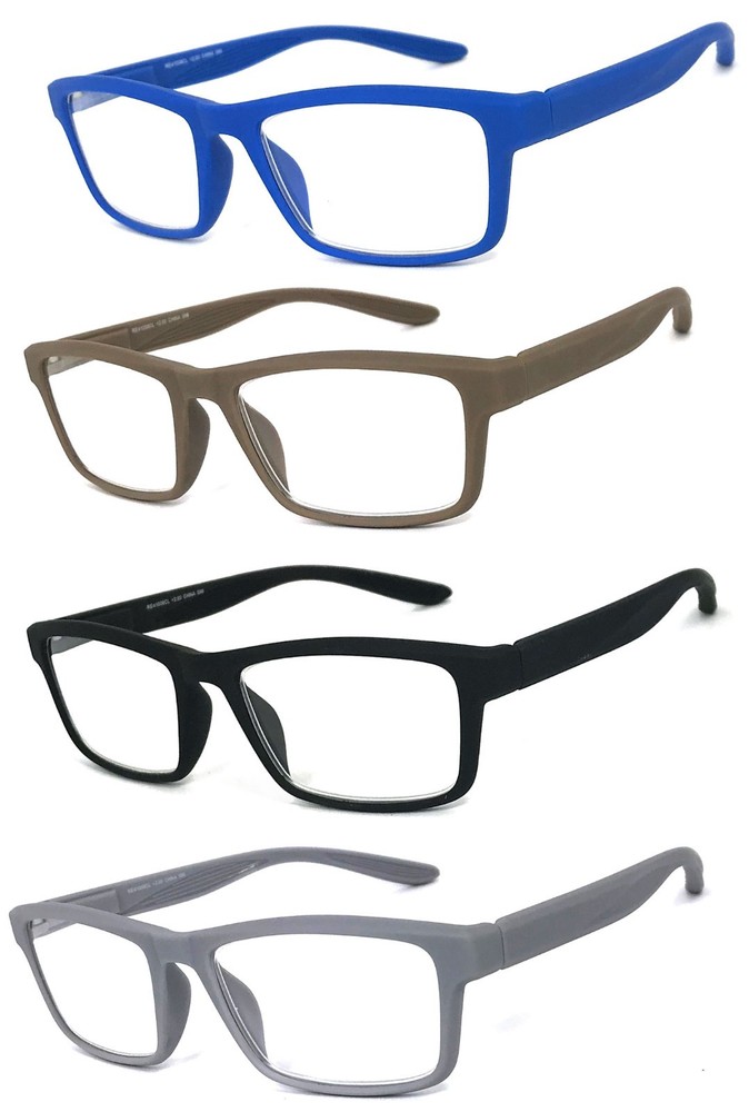 Men Women Square Frame Reading Glasses Spring Hinges Temples Rubberized Touch