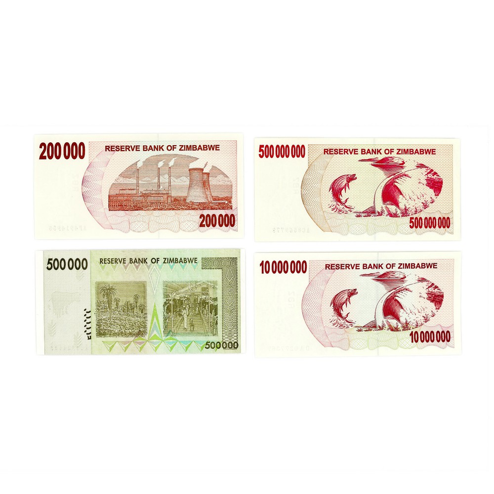 Set of 4 diff. Zimbabwe Au-Unc. 2007-2008
