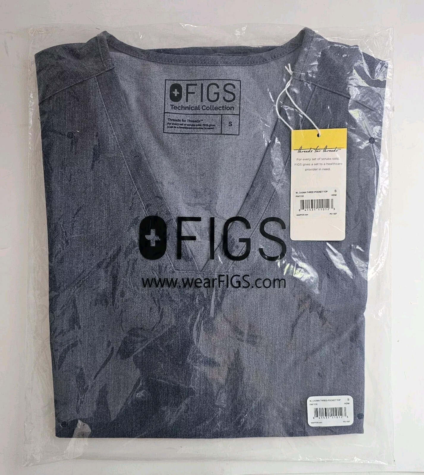 FIGS Women's Heather Denim Casma 3 Pocket Scrub Top Size S Small   NEW in BAG