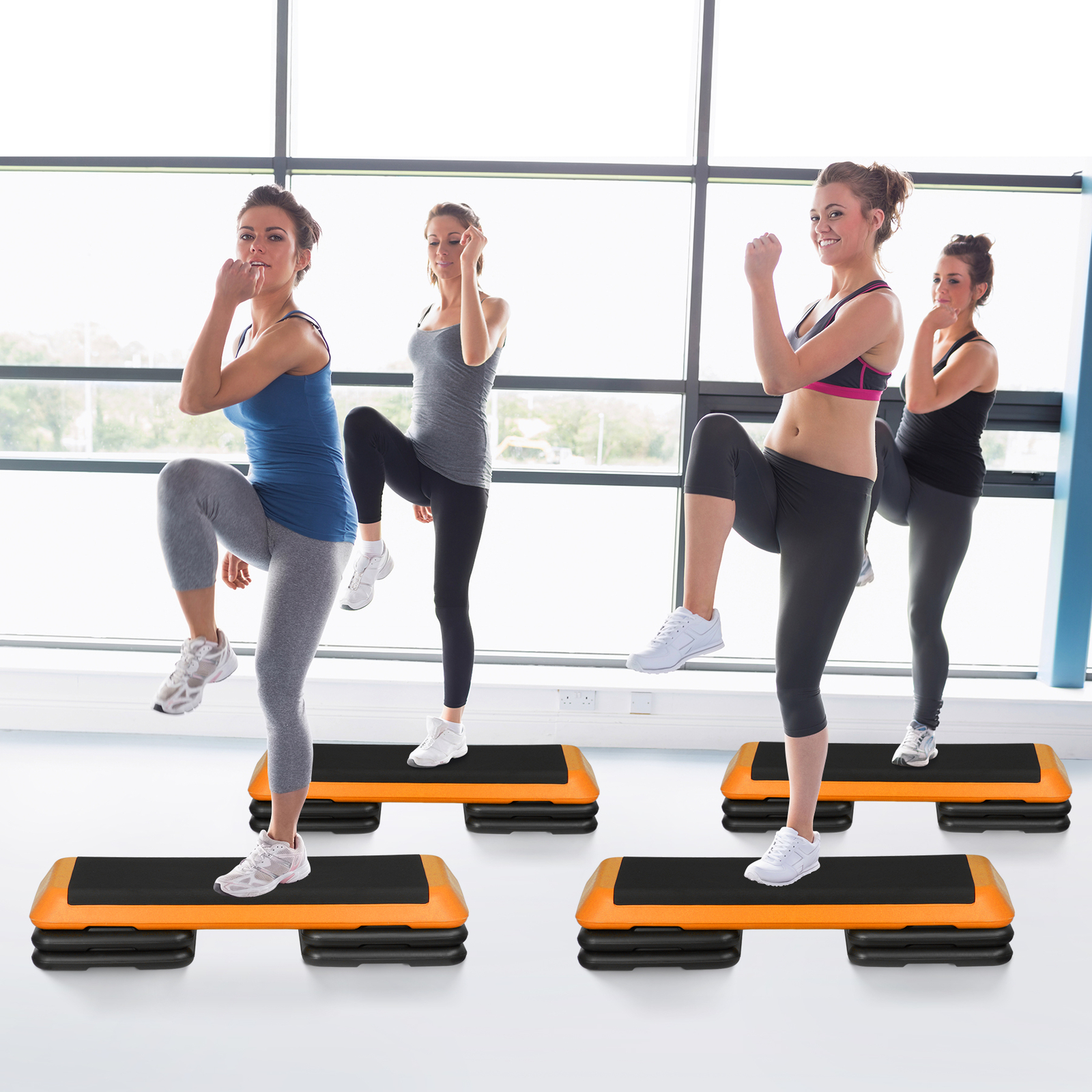 43'' Exercise Aerobic Step Platform Adjustable Fitness Stepper w/4 Risers Yellow
